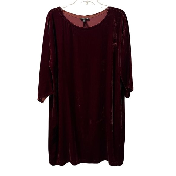 Eileen Fisher Velvet Tunic Dress Sz M Silk Blend Scoop Neck 3/4 Sleeves Elegant - Picture 1 of 12